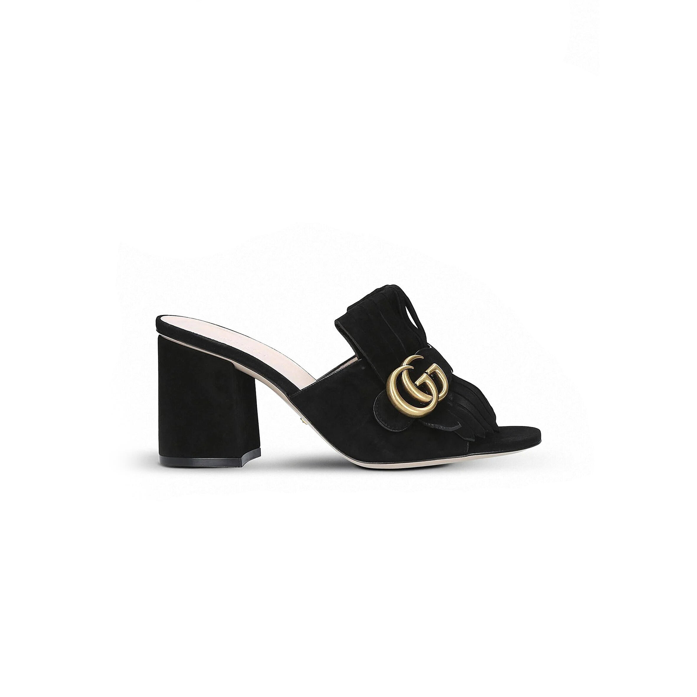 Gvc*1 women''s black suede gg marmont slide 458051